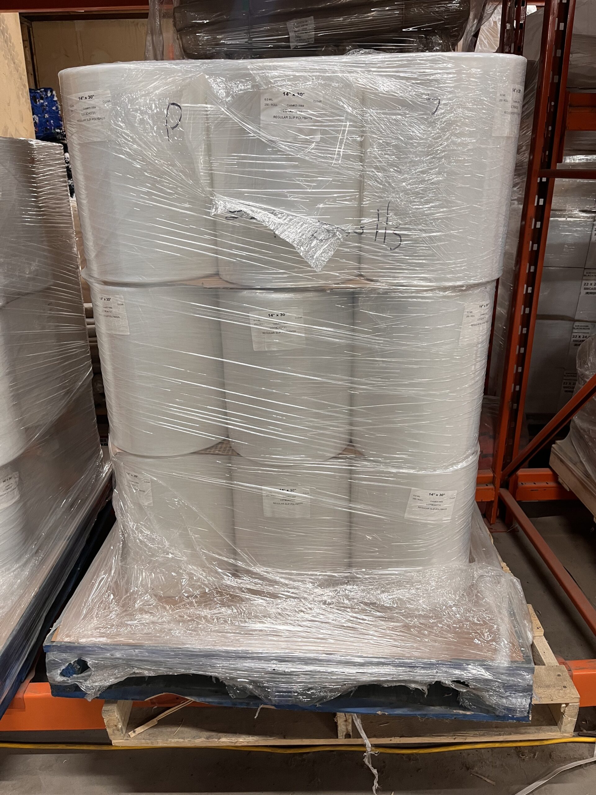 pallet of clear poly bags