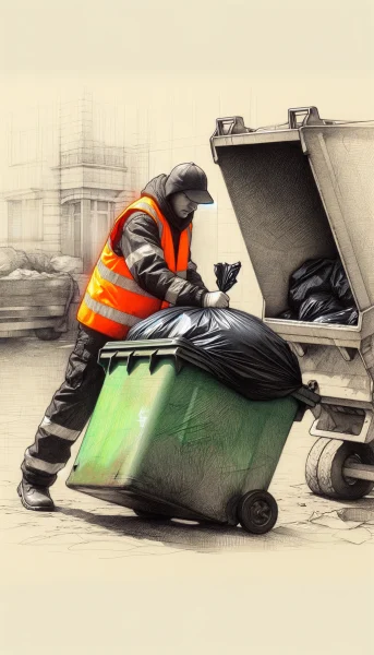 A man lifting a garbage bag